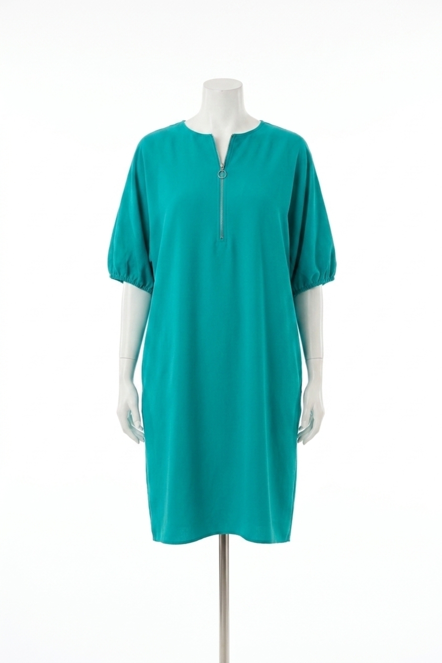 NEW JOSEPH RIBKOFF zip front puff sleeve shift dress in oceanic